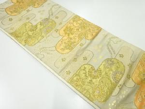 アンティーク　ヱ霞に花唐草模様織出し袋帯（材料）